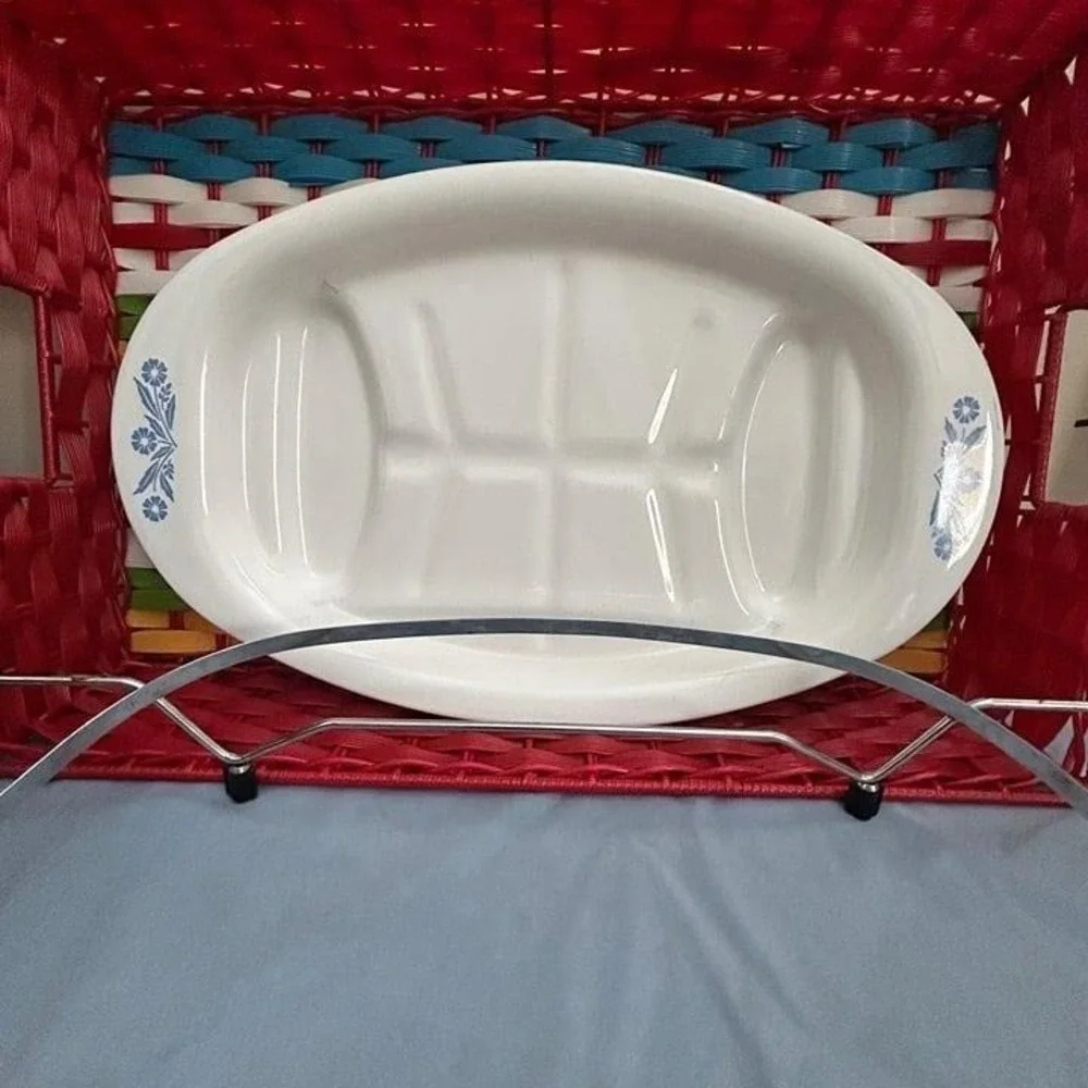 Corning Ware‎ P-19 Platter & Wood Handle Metal Rack 1960s-70s
